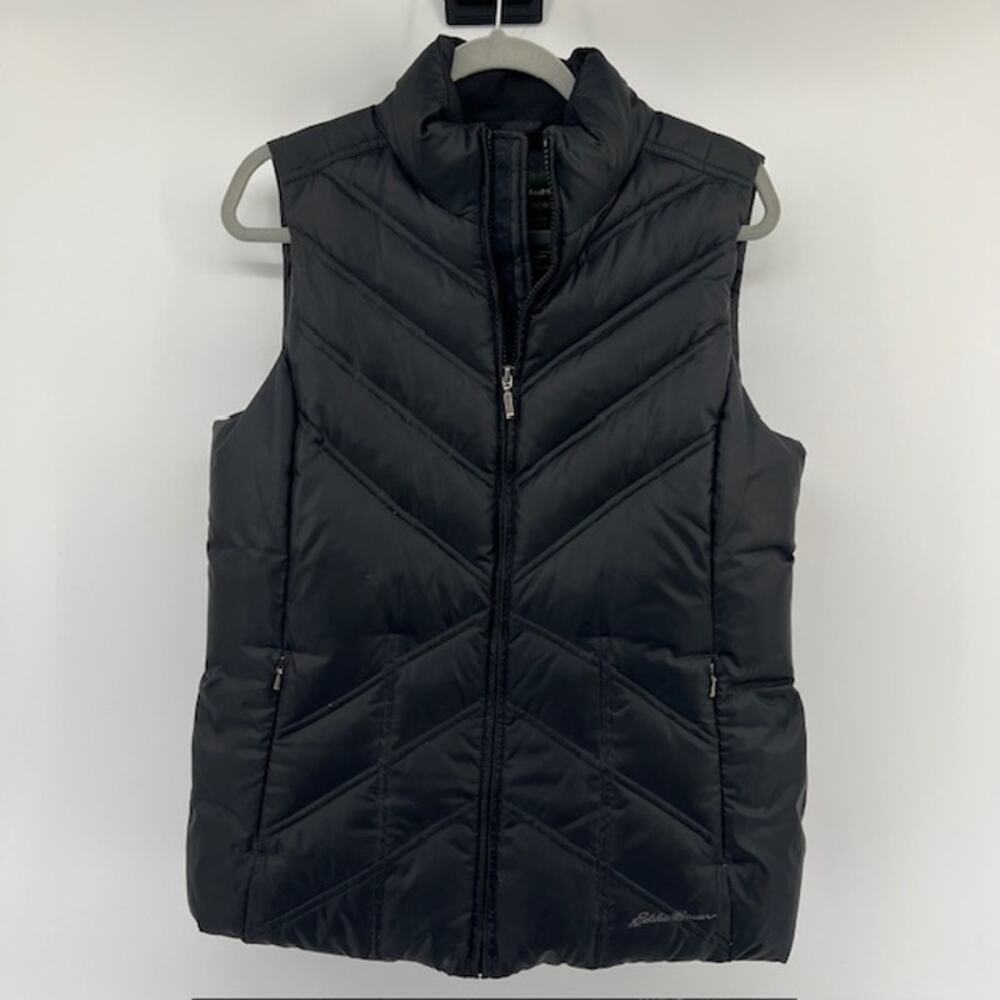 Eddie Bauer Premium Goose Down Vest Womens M Black Puffer Packable Outdoor